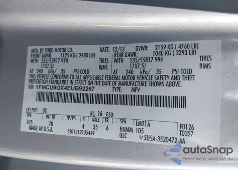 2014 Ford Escape Se из США, поврежденный, VIN 1FMCU9GX4EUB92267